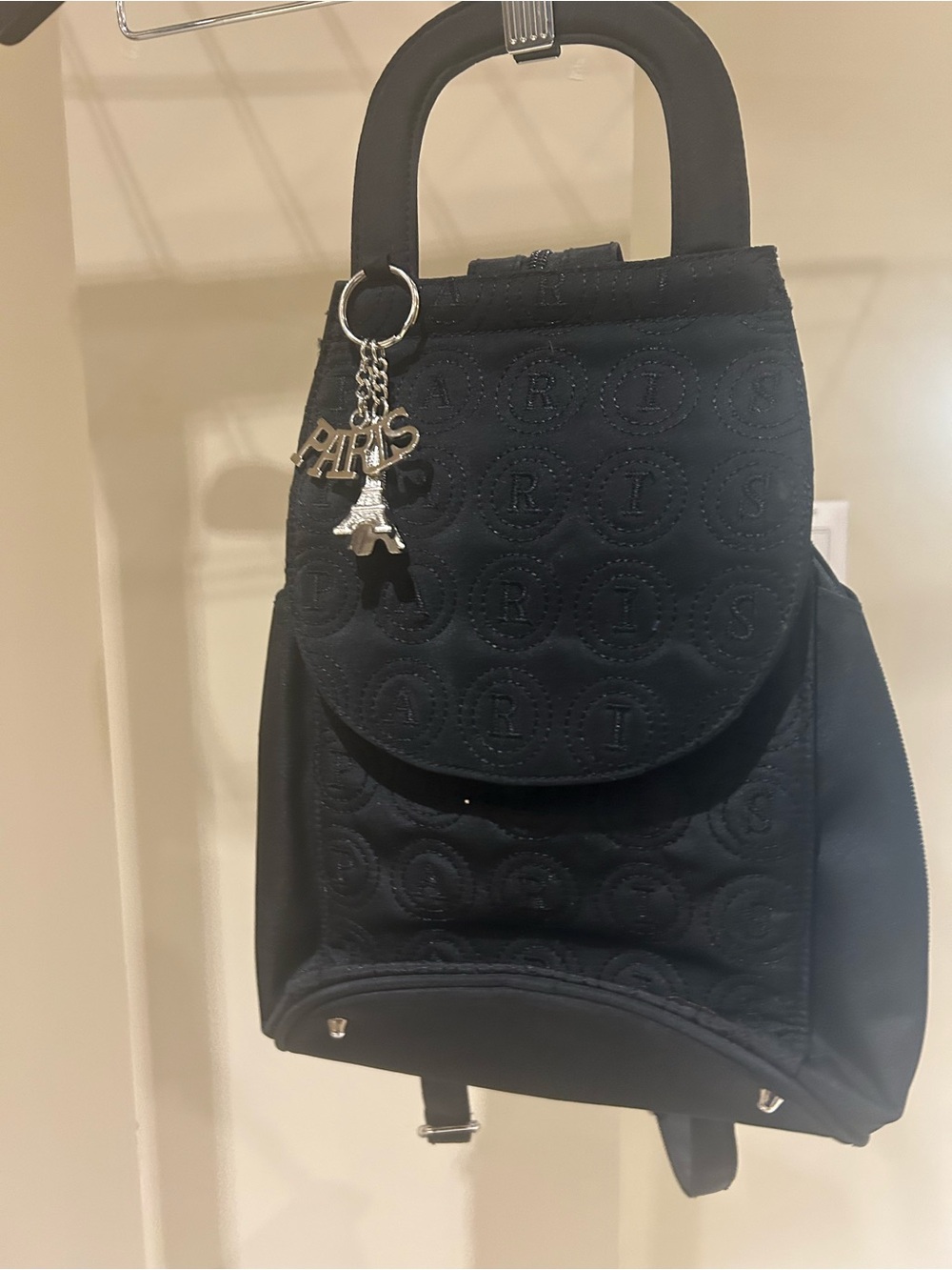 Black Quilted Backpack with Paris Charm - Unbranded